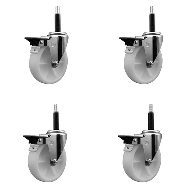 5'' Nylon Swivel 3/4'' Expanding Stem Caster Set with Brake, 4PK